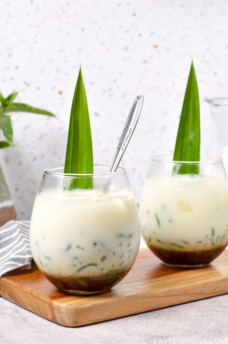 iced cendol with palm sugar syrup and coconut milk