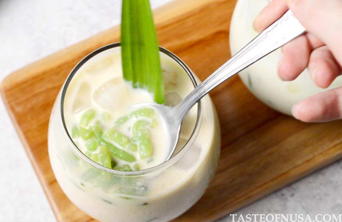 iced cendol with palm sugar syrup and coconut milk