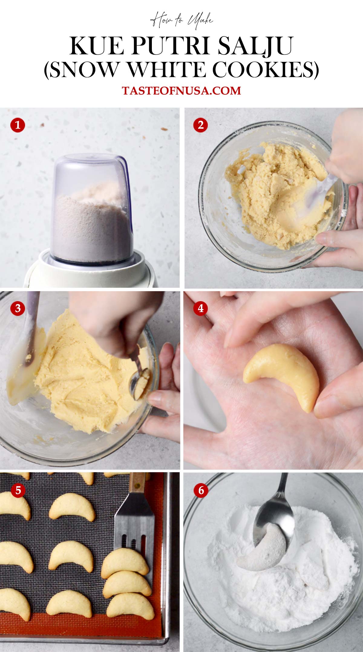 how to make kue putri salju or snow white cookies or snowball cookies made with ground cashews