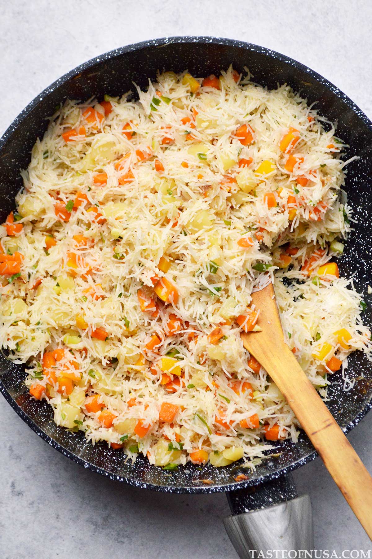 stir fried vermicelli, carrot, potato