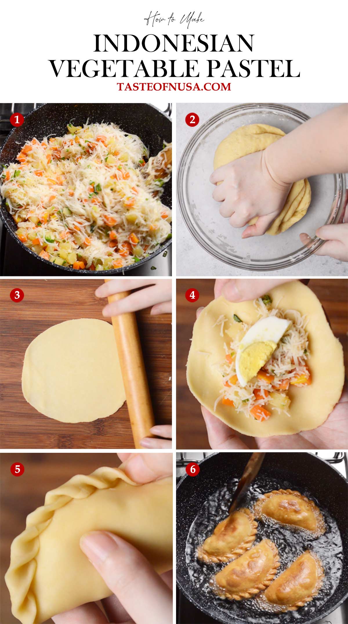 how to make indonesian vegetable pastel (pastel sayur) with vermicelli, carrot, potato, hard boiled egg inside