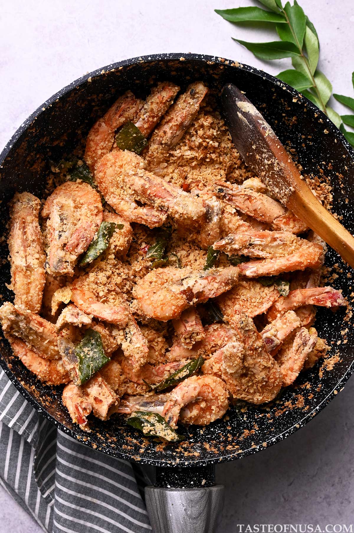 singaporean cereal prawns with seasoned nestum cereal mix and curry leaves