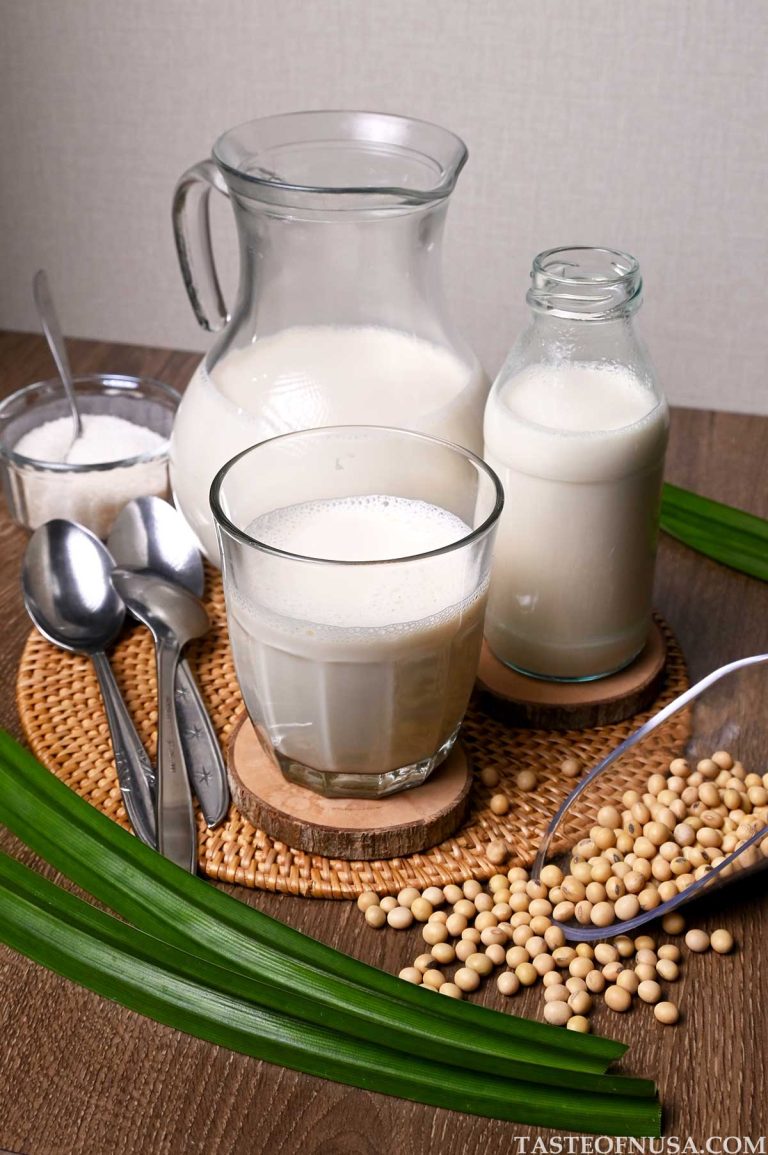 homemade soy milk with infused pandan leaves